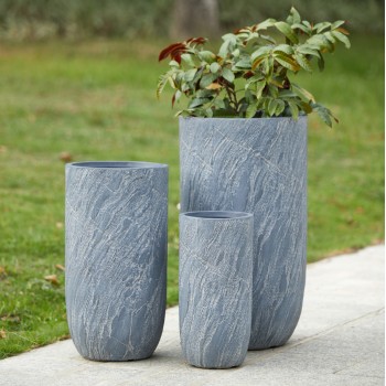 GARDEN PLANTERS CYLINDRICAL SET 3PCS SERIES GARDENER FK4720 FIBERCLAY IN CEMENT COLOR Φ44x78.5Hcm.