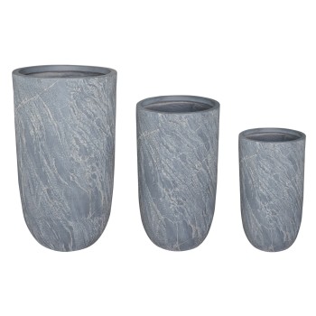 GARDEN PLANTERS CYLINDRICAL SET 3PCS SERIES GARDENER FK4720 FIBERCLAY IN CEMENT COLOR Φ44x78.5Hcm.