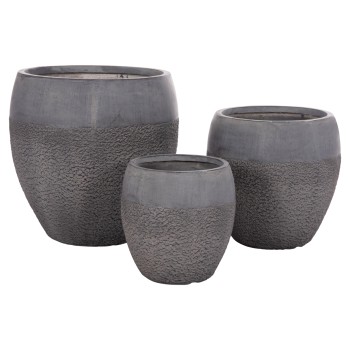 GARDEN PLANTERS SET 3PCS SERIES GARDENER ΗΜ4725 FIBERCLAY IN DARK CEMENT COLOR Φ55x54Hcm.