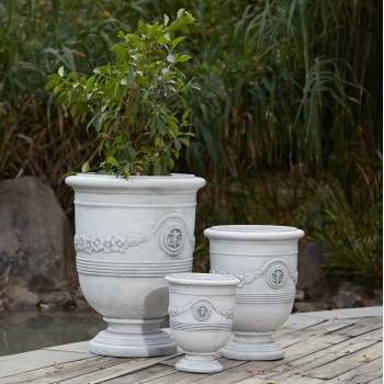 GARDEN PLANTERS WITH RELIEF DESIGNS SET 3PCS GARDENER FK4729 FIBERCLAY IN OFF WHITE Φ58x72.5Hcm.