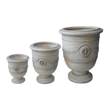 GARDEN PLANTERS WITH RELIEF DESIGNS SET 3PCS GARDENER FK4729 FIBERCLAY IN OFF WHITE Φ58x72.5Hcm.