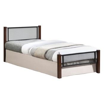 SINGLE BED RAYVEN FK689 RUBBERWOOD IN DIRTY OAK COLOR-METAL IN BLACK--FOR MATTRESS 90x190cm.