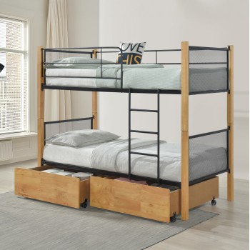 BUNK BED WITH FLOOR DRAWERS RAYVEN FK21119 WOOD-METAL--FOR MATTRESS 90x190cm. BUNK BED WITH FLOOR DRAWERS RAYVEN FK21119 WOOD-METAL--FOR MATTRESS 90x190cm.