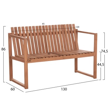 OUTDOOR BENCH 2-SEATER VED FK18124 TEAK WOOD IN NATURAL COLOR 130x60x86Hcm.