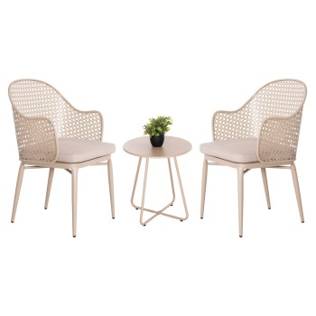 OUTDOOR LOUNGE SET 3PCS OREGO FK21107.03 ALUMINUM & METAL IN CAPPUCCINO COLOR
