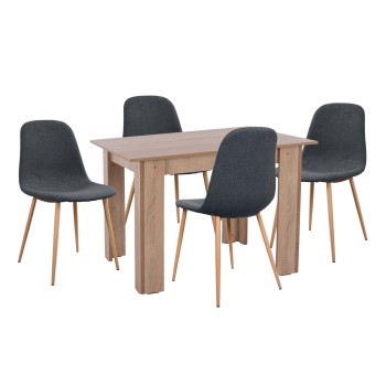 DINING SET 5PCS KELVIN FK21116 TABLE WITH METALLIC CHAIRS WITH FABRIC IN DARK GREY