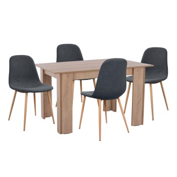 DINING SET 5PCS KELVIN FK21117 TABLE WITH METALLIC CHAIRS WITH FABRIC IN DARK GREY