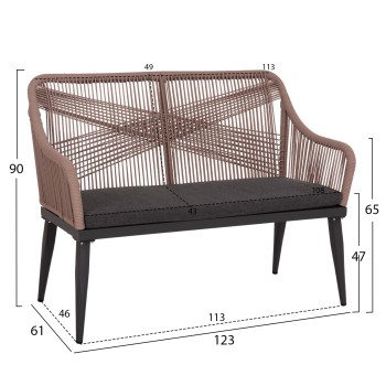 OUTDOOR SOFA 2-SEATER MYRTIA FK5550.12 ALUMINUM IN ANTHRACITE--TESLIN ROPE IN BEIGE 123x61x90Hcm. OUTDOOR SOFA 2-SEATER MYRTIA FK5550.12 ALUMINUM IN ANTHRACITE--TESLIN ROPE IN BEIGE 123x61x90Hcm.