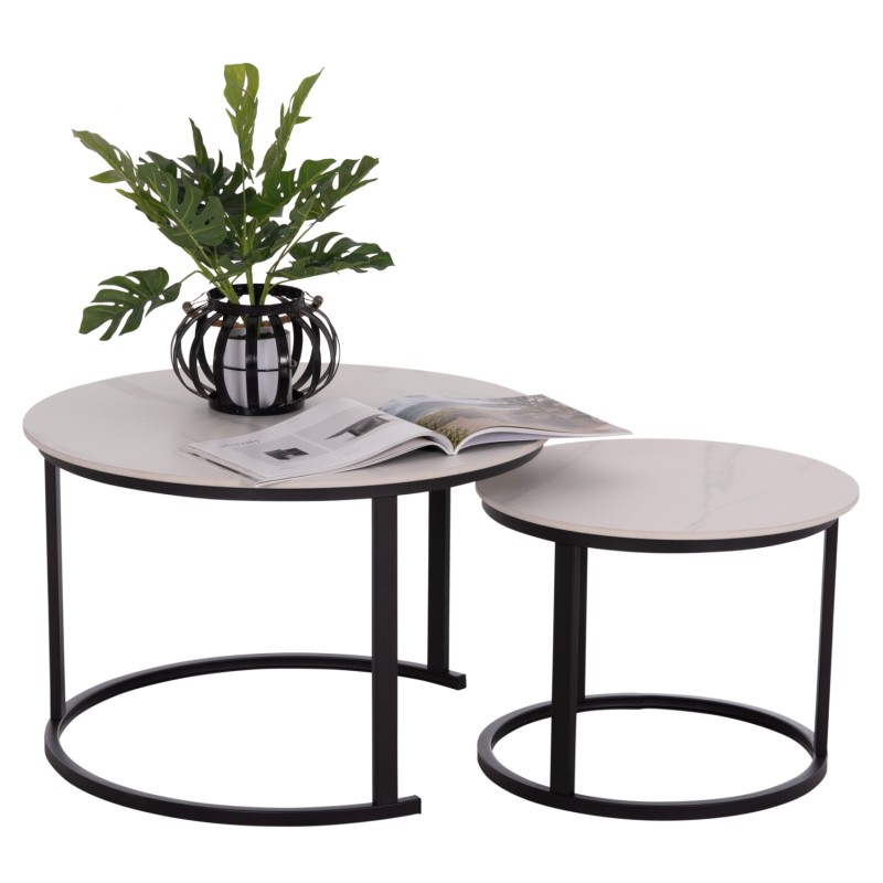 COFFEE TABLES 2PCS SET TALOS FK18140.01 WHITE MARBLE LOOK CERAMIC TOP Φ70x45.5Hcm. COFFEE TABLES 2PCS SET TALOS FK18140.01 WHITE MARBLE LOOK CERAMIC TOP Φ70x45.5Hcm.