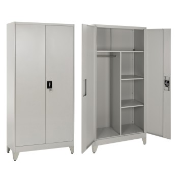 WARDROBE METALLIC WITH LEGS CLOD FK11998 2-LEAF WITH DIVIDER- LIGHT GREY 90Χ40Χ190Hcm.