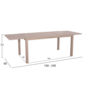 EXTENDABLE DINING TABLE KRUM FK6277.04 ALUMINUM IN CAPPUCCINO 160-240x90x73Hcm.