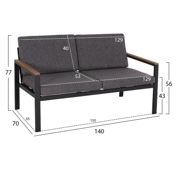 OUTDOOR 2-SEATER SOFA SAFIN FK6279.03 ALUMINUM & CUSHIONS IN ANTHRACITE 140x70x77Hcm.