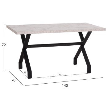 KITCHEN TABLE LANA FK18221.01 MELAMINE IN WHITE MARBLE LOOK-BLACK METAL LEGS 140x70x72Hcm. KITCHEN TABLE LANA FK18221.01 MELAMINE IN WHITE MARBLE LOOK-BLACK METAL LEGS 140x70x72Hcm.