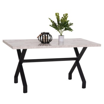 KITCHEN TABLE LANA FK18221.01 MELAMINE IN WHITE MARBLE LOOK-BLACK METAL LEGS 140x70x72Hcm.
