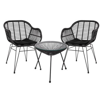 OUTDOOR LOUNGE SET FK11871 3PCS METAL & RATTAN IN BLACK COLOR