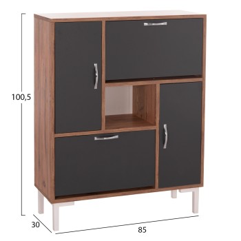 SHOE CABINET MEDY FK18187.02 MELAMINE IN ANTHRACITE & NATURAL-BLACK LEGS 85x30x108.5Hcm.