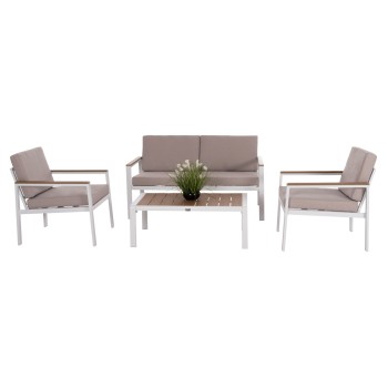 OUTDOOR LOUNGE SET 4PCS SAFIN FK6278.01 ALUMINUM IN WHITE--POLYWOOD--OLEFIN FABRIC IN BEIGE