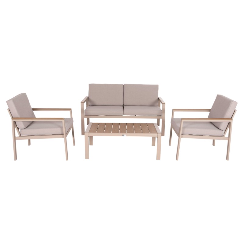 OUTDOOR LOUNGE SET 4PCS SAFIN FK6278.04 ALUMINUM IN CAPPUCCINO--POLYWOOD--OLEFIN FABRIC IN BEIGE OUTDOOR LOUNGE SET 4PCS SAFIN FK6278.04 ALUMINUM IN CAPPUCCINO--POLYWOOD--OLEFIN FABRIC IN BEIGE