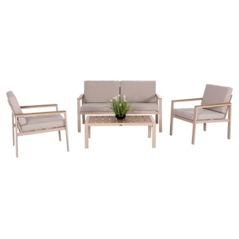 OUTDOOR LOUNGE SET 4PCS SAFIN FK6278.04 ALUMINUM IN CAPPUCCINO--POLYWOOD--OLEFIN FABRIC IN BEIGE