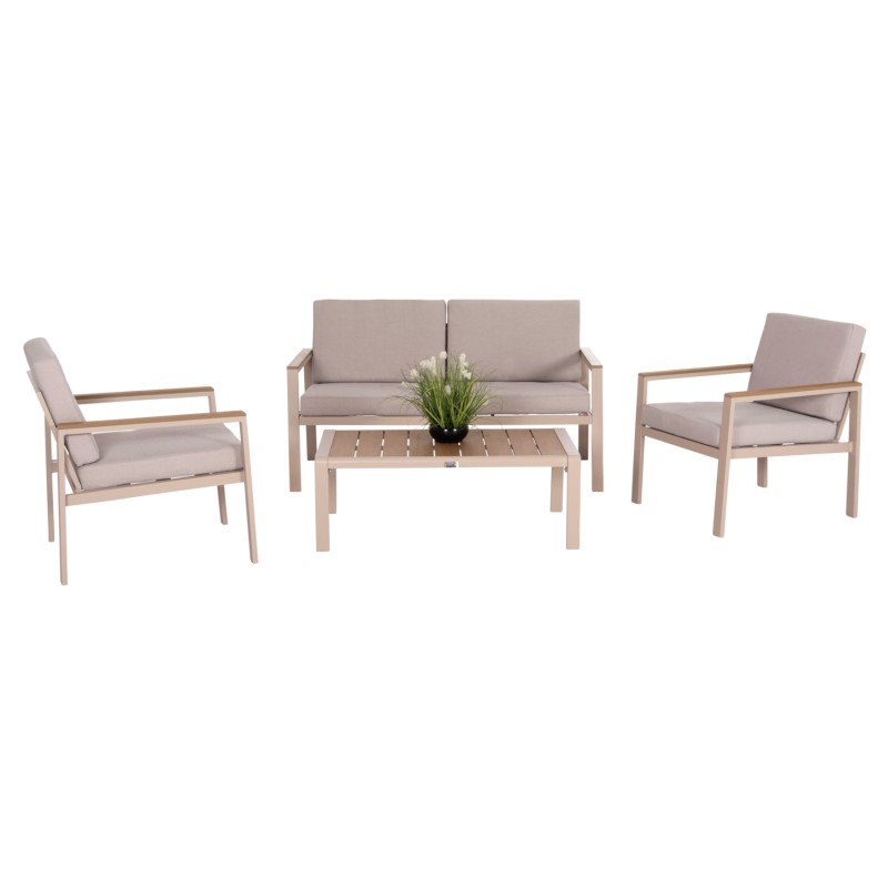 OUTDOOR LOUNGE SET 4PCS SAFIN FK6278.04 ALUMINUM IN CAPPUCCINO--POLYWOOD--OLEFIN FABRIC IN BEIGE OUTDOOR LOUNGE SET 4PCS SAFIN FK6278.04 ALUMINUM IN CAPPUCCINO--POLYWOOD--OLEFIN FABRIC IN BEIGE