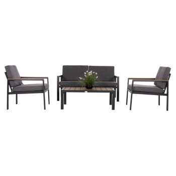 OUTDOOR LOUNGE SET 4PCS SAFIN FK6278.03 ALUMINUM & OLEFIN FABRIC IN DARK GREY--POLYWOOD