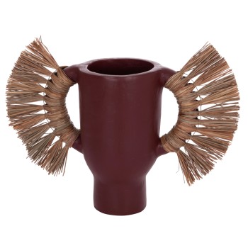 DECORATIVE TABLE VASE ALICA FK4668.06S TERRACOTA IN MAROON COLOR & GRASS--55x19x34Hcm.