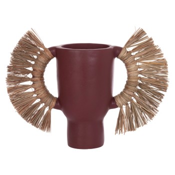 DECORATIVE TABLE VASE ALICA FK4668.06L TERRACOTA IN MAROON COLOR & GRASS--64x22x38Hcm.