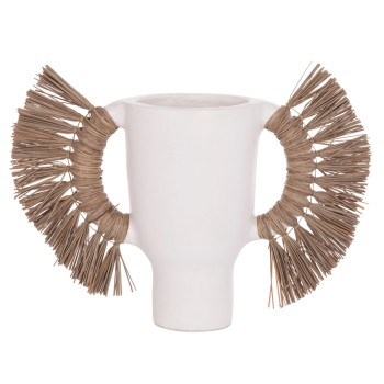 DECORATIVE TABLE VASE ALICA FK4668.02L TERRACOTA IN WHITE COLOR & GRASS--64x22x38Hcm.