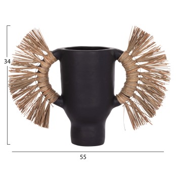 DECORATIVE TABLE VASE ALICA FK4668.01S TERRACOTA IN BLACK COLOR & GRASS--55x19x34Hcm.