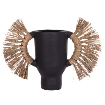 DECORATIVE TABLE VASE ALICA FK4668.01S TERRACOTA IN BLACK COLOR & GRASS--55x19x34Hcm.
