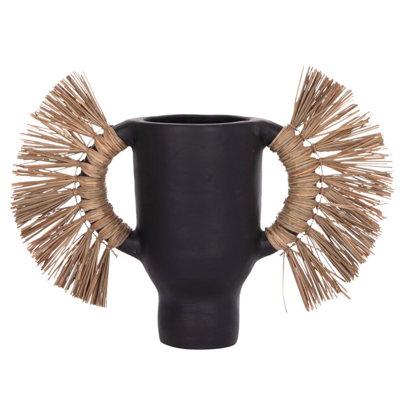 DECORATIVE TABLE VASE ALICA FK4668.01S TERRACOTA IN BLACK COLOR & GRASS--55x19x34Hcm. DECORATIVE TABLE VASE ALICA FK4668.01S TERRACOTA IN BLACK COLOR & GRASS--55x19x34Hcm.