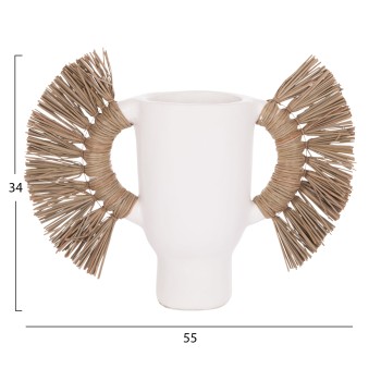 DECORATIVE TABLE VASE ALICA FK4668.02S TERRACOTA IN WHITE COLOR & GRASS--55x19x34Hcm.