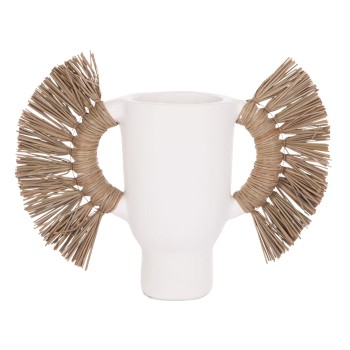 DECORATIVE TABLE VASE ALICA FK4668.02S TERRACOTA IN WHITE COLOR & GRASS--55x19x34Hcm.