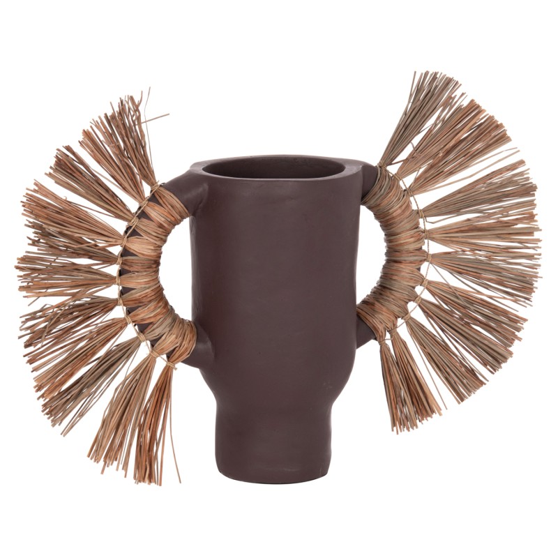 DECORATIVE TABLE VASE ALICA FK4668.07S TERRACOTA IN CHOCOLATE COLOR & GRASS--55x19x34Hcm. DECORATIVE TABLE VASE ALICA FK4668.07S TERRACOTA IN CHOCOLATE COLOR & GRASS--55x19x34Hcm.