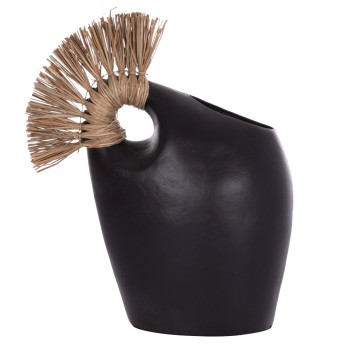TABLE DECORATIVE VASE ALICA2 FK4671.01 TERRACOTA IN BLACK & GRASS--44x18x50Hcm.