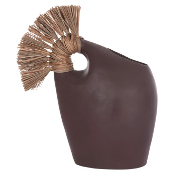 TABLE DECORATIVE VASE ALICA2 FK4671.07 TERRACOTA IN CHOCOLATE & GRASS--44x18x50Hcm.