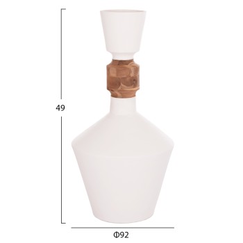 DECORATIVE FLOOR VASE NEBULA FK4661.02 FIBER CEMENT IN WHITE--TEAK WOOD Φ60x115Hcm.