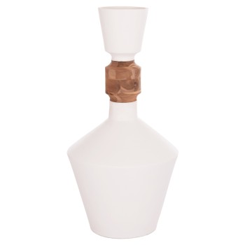 DECORATIVE FLOOR VASE NEBULA FK4661.02 FIBER CEMENT IN WHITE--TEAK WOOD Φ60x115Hcm.