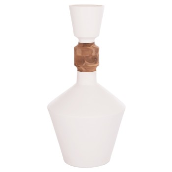 DECORATIVE FLOOR VASE NEBULA FK4661.02 FIBER CEMENT IN WHITE--TEAK WOOD Φ60x115Hcm.