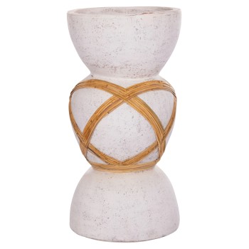 DECORATIVE FLOOR VASE MAYNARD FK4672.02L TERRACOTTA IN WHITE--RATTAN Φ32x62.5Hcm.