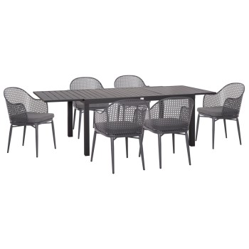 OUTDOOR DINING SET KRUM FK21154 DINING TABLE WITH 6 ARMCHAIRS--DARK GREY ALUMINUM