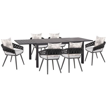 OUTDOOR DINING SET 7PCS KRUM FK21156 DARK GREY ALUMINUM & P.E.ROPE