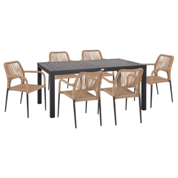 OUTDOOR DINING SET 7PCS KRUM FK21150 DARK GREY ALUMINUM-P.E.TWISTED RATTAN OUTDOOR DINING SET 7PCS KRUM FK21150 DARK GREY ALUMINUM-P.E.TWISTED RATTAN