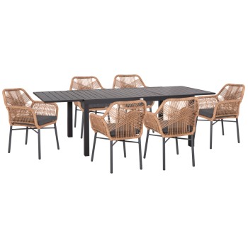 OUTDOOR DINING SET 7PCS KRUM FK21151 DARK GREY ALUMINUM-P.E.TWISTED RATTAN