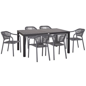 OUTDOOR DINING SET 7PCS KRUM FK21153 DARK GREY ALUMINUM-P.E.TWISTED RATTAN OUTDOOR DINING SET 7PCS KRUM FK21153 DARK GREY ALUMINUM-P.E.TWISTED RATTAN
