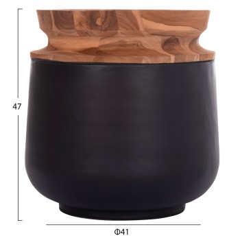 DECORATIVE FLOOR VASE LINTER FK4662.01L FIBER CEMENT IN BLACK--TEAK WOOD Φ41x47Hcm.