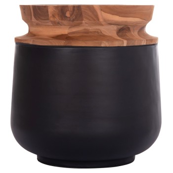 DECORATIVE FLOOR VASE LINTER FK4662.01L FIBER CEMENT IN BLACK--TEAK WOOD Φ41x47Hcm.