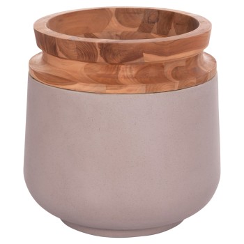 DECORATIVE FLOOR VASE LINTER FK4662.05L FIBER CEMENT IN MATTE GREY--TEAK WOOD Φ41x47Hcm.