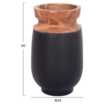 DECORATIVE FLOOR VASE LINTER FK4662.01S FIBER CEMENT IN BLACK--TEAK WOOD Φ34x60Hcm.