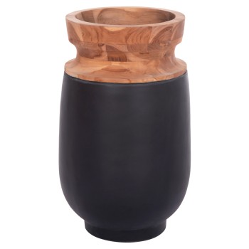 DECORATIVE FLOOR VASE LINTER FK4662.01S FIBER CEMENT IN BLACK--TEAK WOOD Φ34x60Hcm.